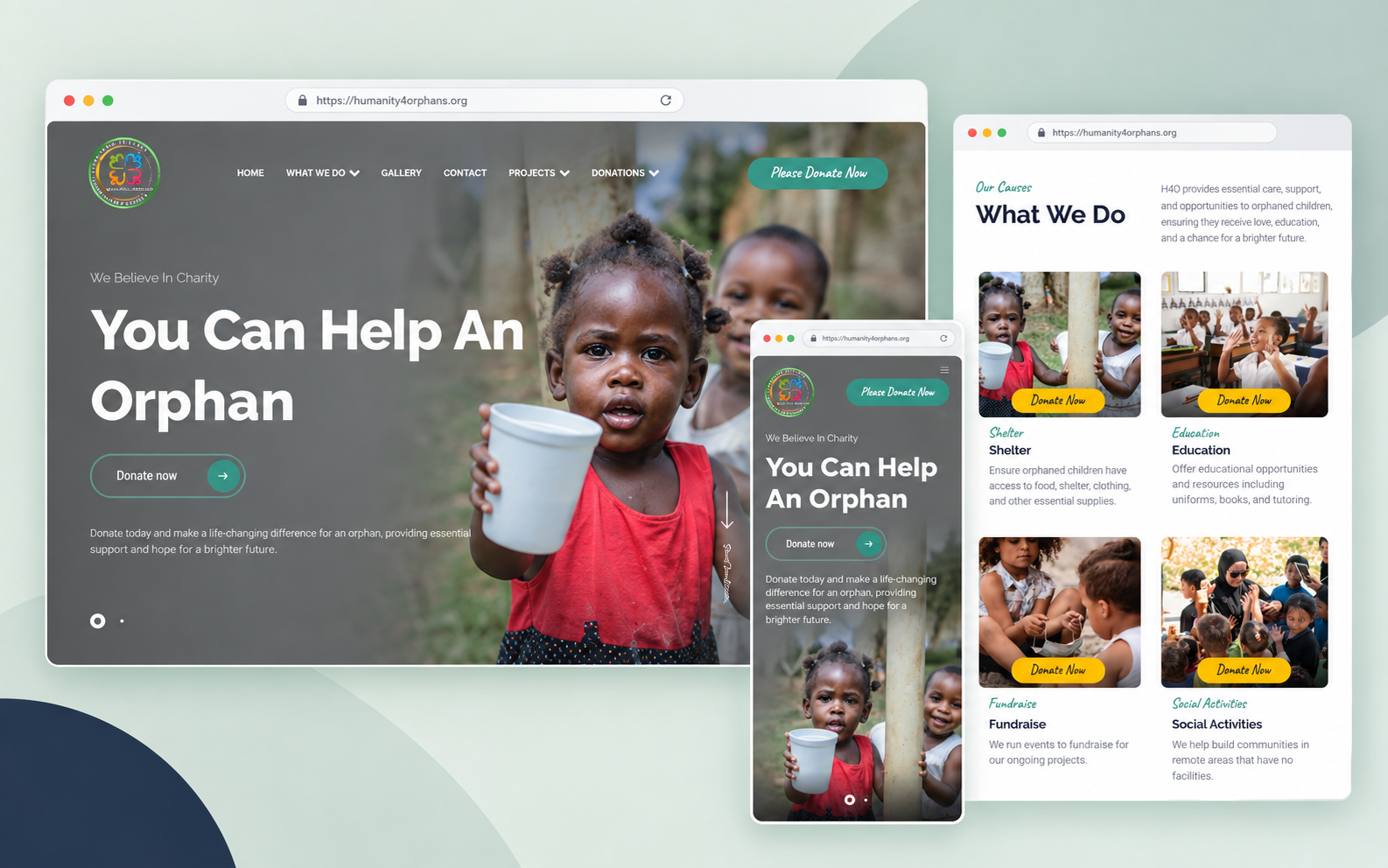 Responsive Humanity 4 Orphans charity website design showcase